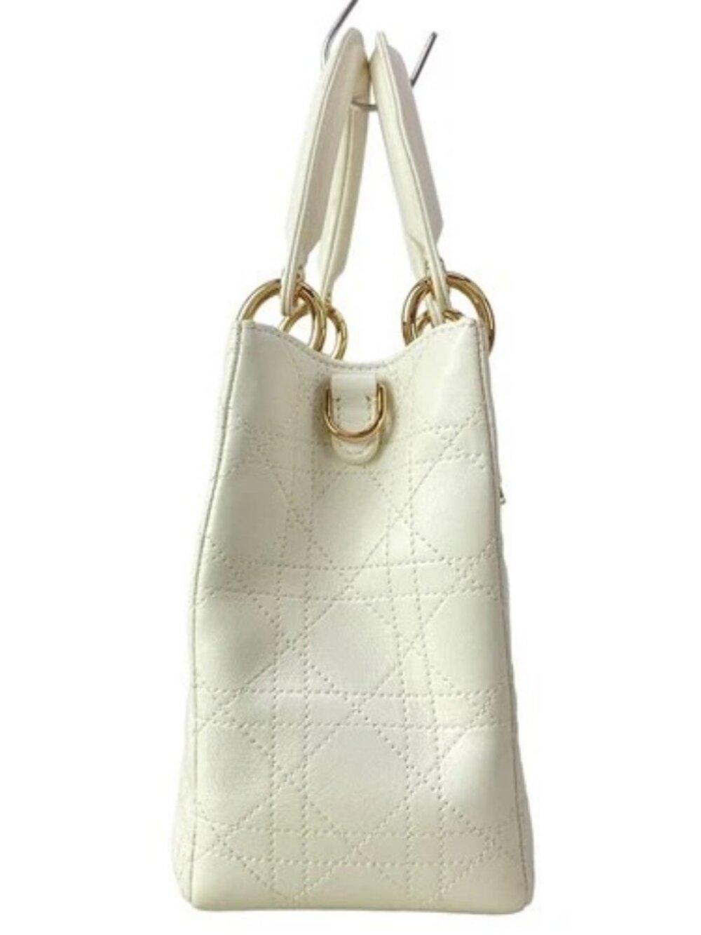 DIOR/ChristianDior Lady Dior Medium Bag White Lambskin Handbag - Picture 2 of 16